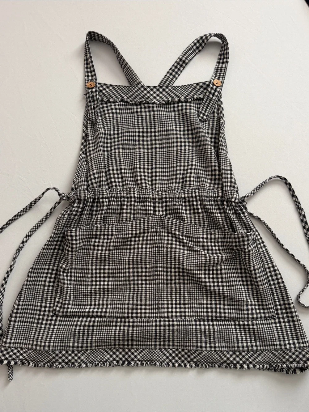 Free People Black & White Gingham Pinafore Mini-Dress